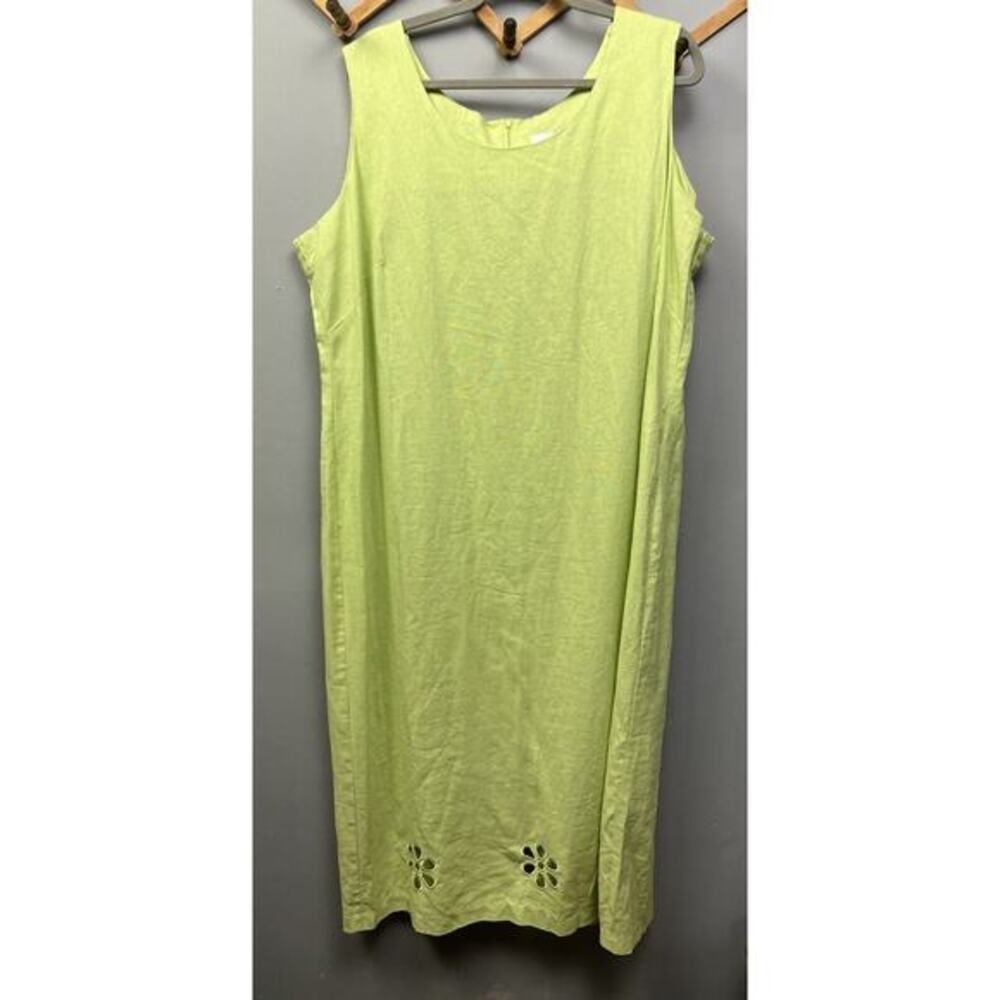A.K.C. Linen Blend Dress Women's 2X Tank Dress Back Zip Back Slit‎ Cutouts Green